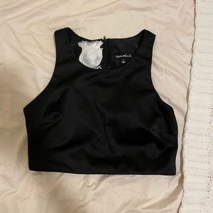 BLACK SILK CROP TOP